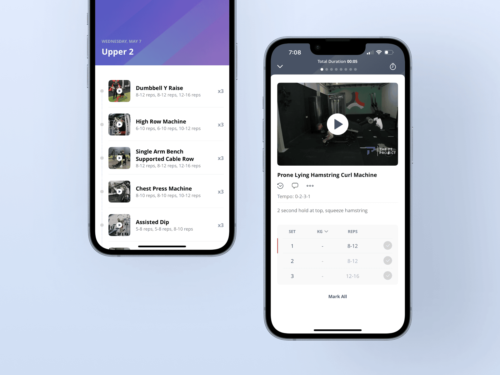 Training program screenshots
